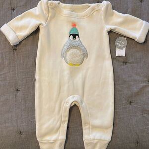 Gap baby 0-3 months girls puff sleeve fleece lined one piece jumpsuit NWT ivory